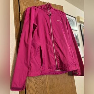 Columbia light weight hooded pink zip up windbreaker-size large
